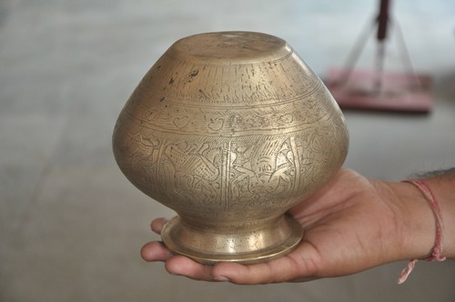 Vintage Brass Handcrafted God & Goddess Engraved Water Pot - Picture 8 of 8