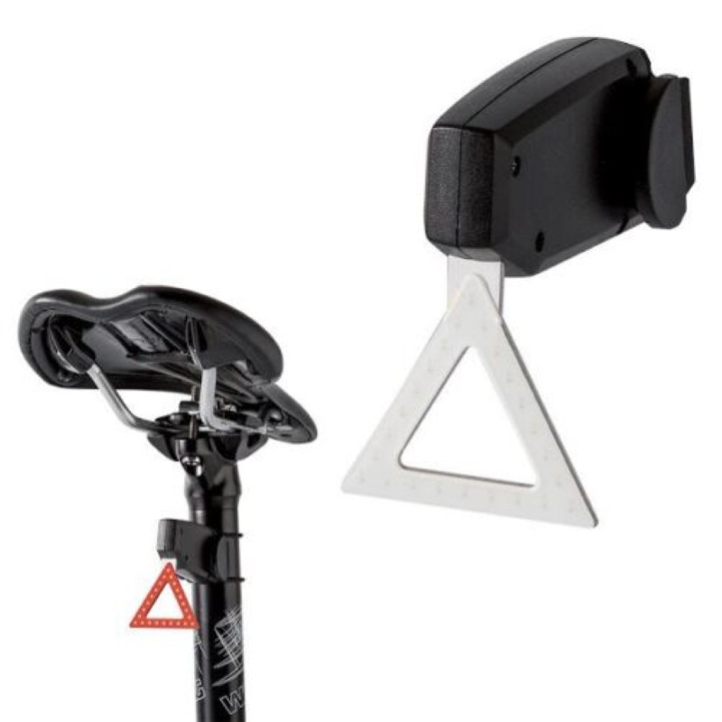 LUCE POSTERIORE A LED BICI DA CORSA RICARICABILE USB TRIANGOLO LUMINOSO FANALINO foto 2