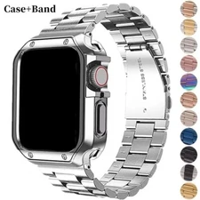 TPU Protector Case + Metal Strap For Apple Watch Ultra Band Stainless Steel