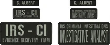 I R S - C I 6 EMBROIDERY PATCH 4X10 1X5 AND 2X5 HOOK ON BACK  GRAY ON BLACK