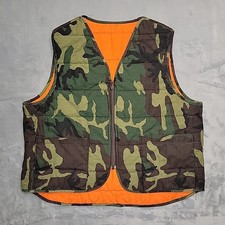 VTG Camo Vest Mens Large Orange Quilted Reversible Hunting Made In The USA 70s