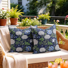 Summer Waterproof Outdoor Pillow Covers 18X18 Inch Blue Hydrangea Outdoor Pillow