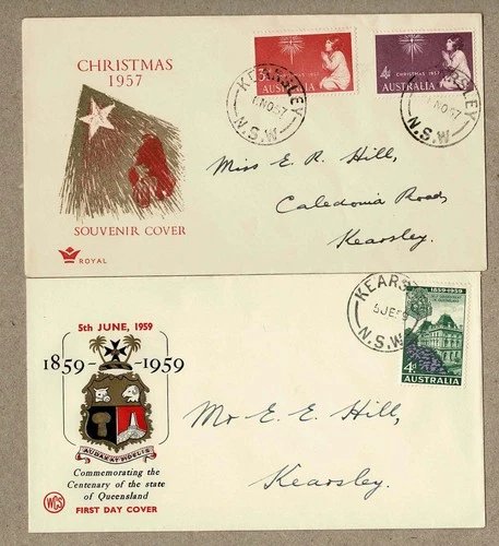 Australia 1957 1959 Royal WCS FDC inc Christmas cd KEARSLEY NSW Postmark
