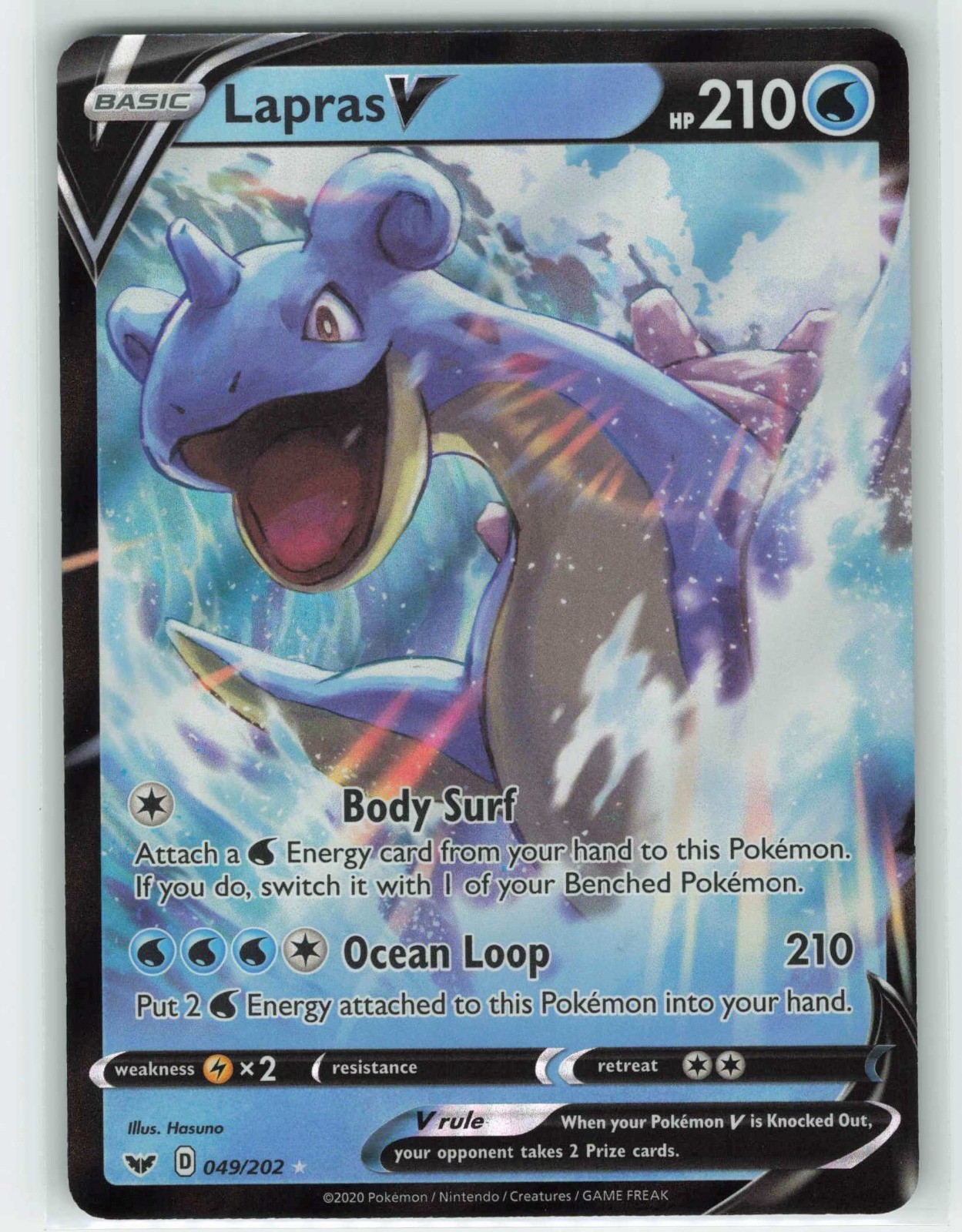 2020 Pokemon, Sword & Shield, #49/202 Lapras V, Holo Ultra Rare NM