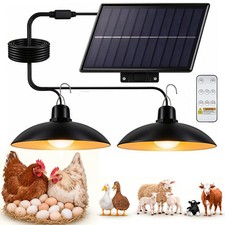 Solar Chicken Coop Light + Timer Dimmable Hanging Ceiling Pendant Farm Shed Lamp