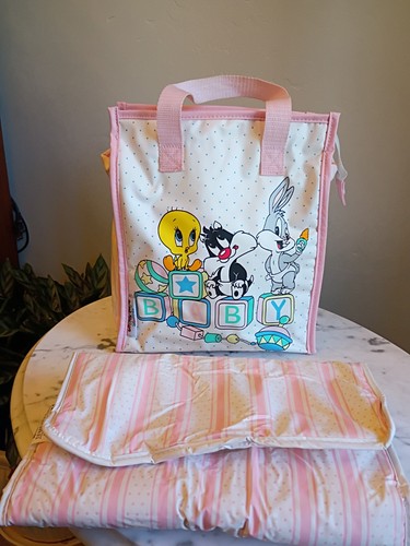 Vtg 1990s LOONEY TUNES Loveables Diaper Bag Tweety Bugs Bunny Changing Pad Y2K 