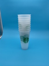 Set of 9 Clear Frosted Plastic Starbucks Cups With Green Logo Venti Reusable