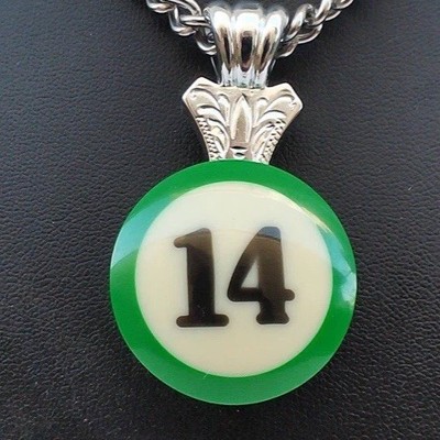 Billiard 14 Ball Pendant Necklace 925 Sterling Silver Western Boho Poker Gamble