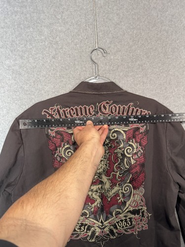 Xtreme Couture Blazer Jacket Mens 40 Brown Red Graphic Lion Crest Lined Good - Picture 10 of 11