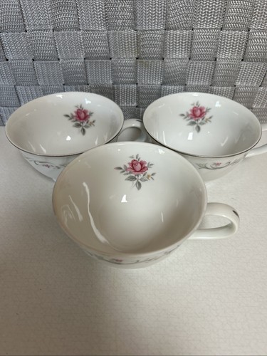 3 royal swirl fine china rose pattern tea cups Japan EUC - Picture 2 of 6