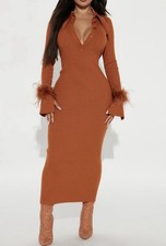 Fashion Nova Raelynn Sweater Midi Dress - Rust Size 1X Brow 