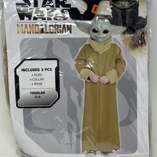 Star Wars Grogu Kids Costume Toddler Sz 3-4 Years 3 Pc Set With Mask Baby Yoda