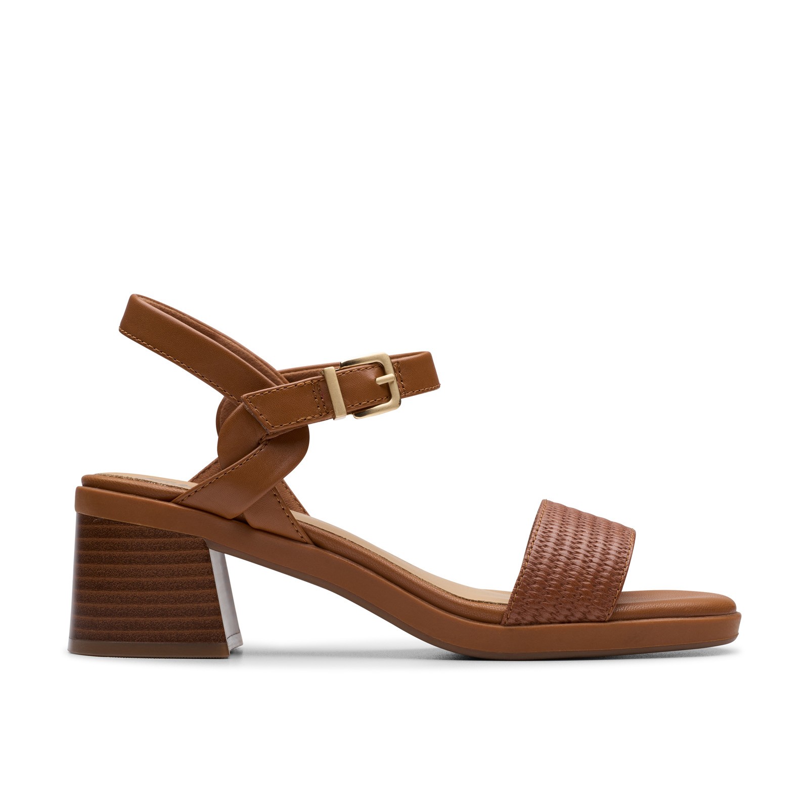 Clarks Jaylan Ray 26181661 Womens Brown Wide Leather Strap Heels Shoes