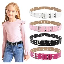 Set of 4 Kids Double Grommet Belt for Girls and Boys, Punk PU Up to 30 Inch