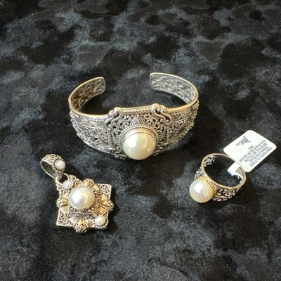 Sarda 925 Ster Silver Cultured Pearl Pendant & Ring (sz9) Bracelet Faux  Pearl  