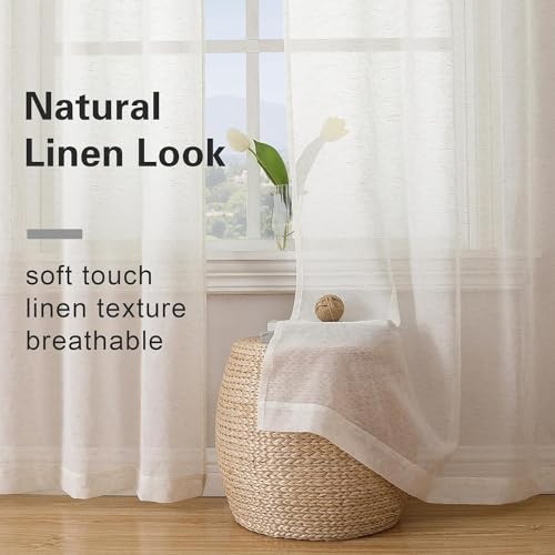 Sheer Curtains 63 Inch Length 2 Panels for Living W 40" x L 63" | Pair Linen - Bild 3 von 7