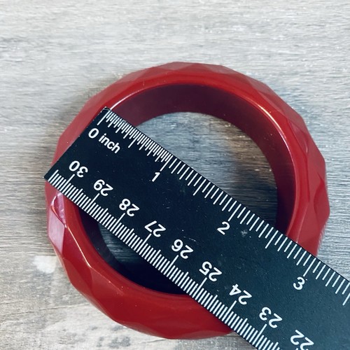 Bracciale Vintage Grosso Lucite Braccialetto Largo Rosso Diamante Sfaccettato Geometrico 7 In - Foto 6 di 6