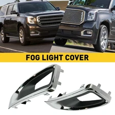 Set of2 For 15-20 GMC YUKON Front Bumper LH&RH Fog Light Lamp Bezel Chrome USA