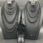 Vintage Costume Jewelry Lot of 8 Black Glass Faceted Bead Necklaces & Bracelet