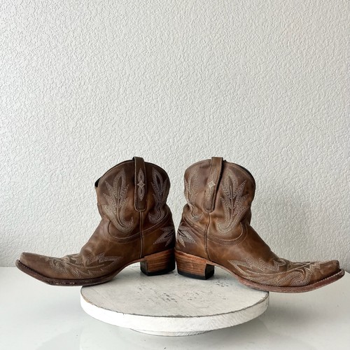Lane LEXINGTON Womens Cowboy Bootie 11 Brown Western Cowgirl Short Ankle Boots - Picture 10 of 14