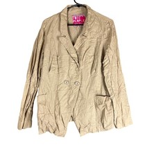 Free People Womens Jacket Tan Button Down Long Sleeve Linen Blend Medium