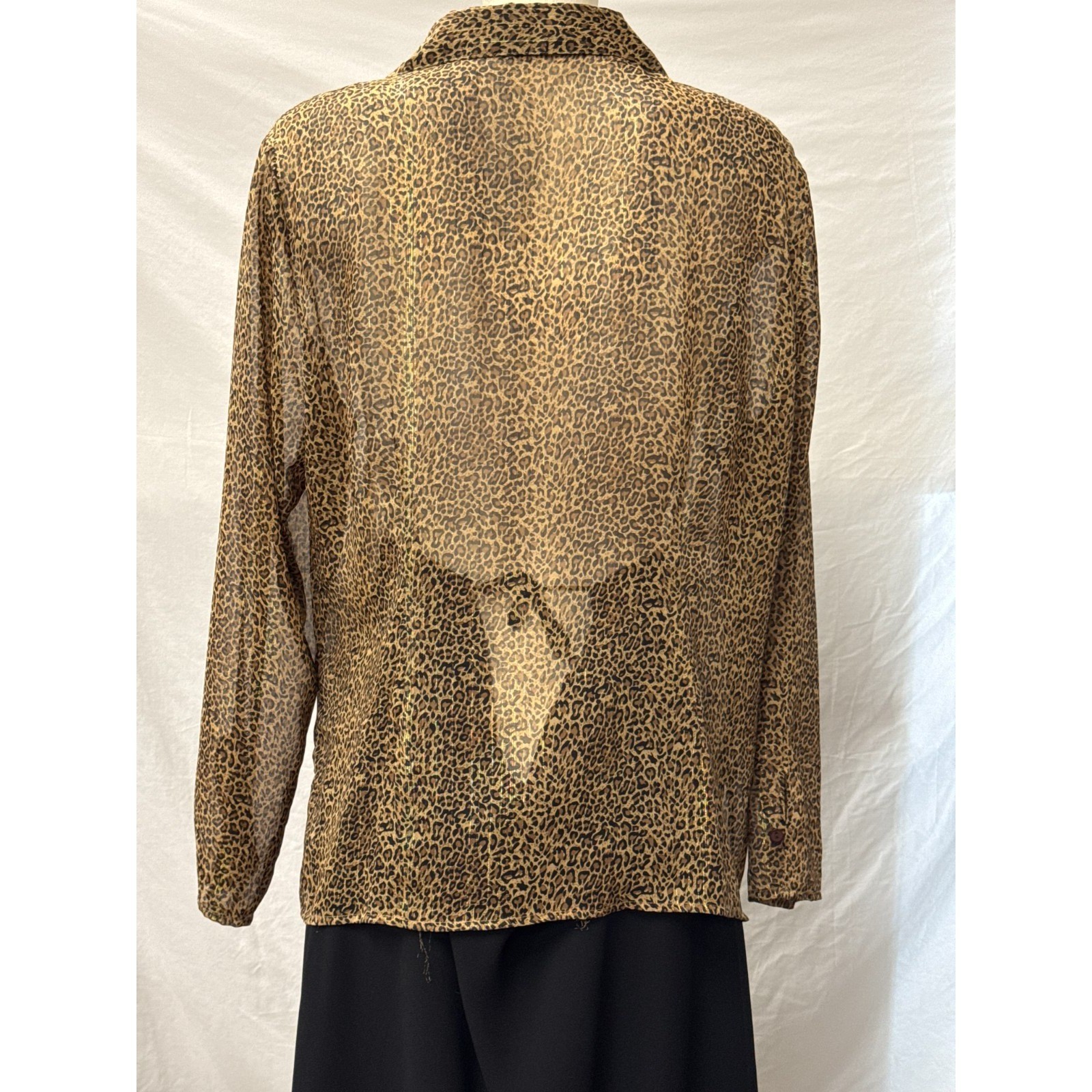 Notations Leopard Print Sheer Button Up Shirt Blo… - image 2