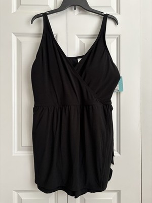 Bal Harbour Swimsuit Women's Size 22W Black UPF 50+ Tummy Control Wrap Skort
