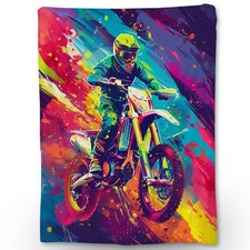 Watercolor Motorcycle Blanket, Soft Warm Lightweight Colorful Flannel Throw B...