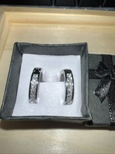 Silver Hoop Earrings Cubic Zirconia CZ Small Hinged Earrings Jewelry