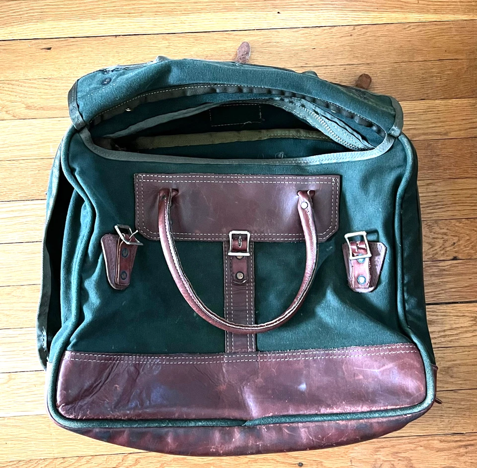 Cartera de mano Orvis Battenkill vintage de los años 80 de cuero de lona verde Foto 3 de 4