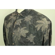 Pierre Cardin Mens XL Grey Tropical Palm Tree Print Rayon Short Sleeve Shirt