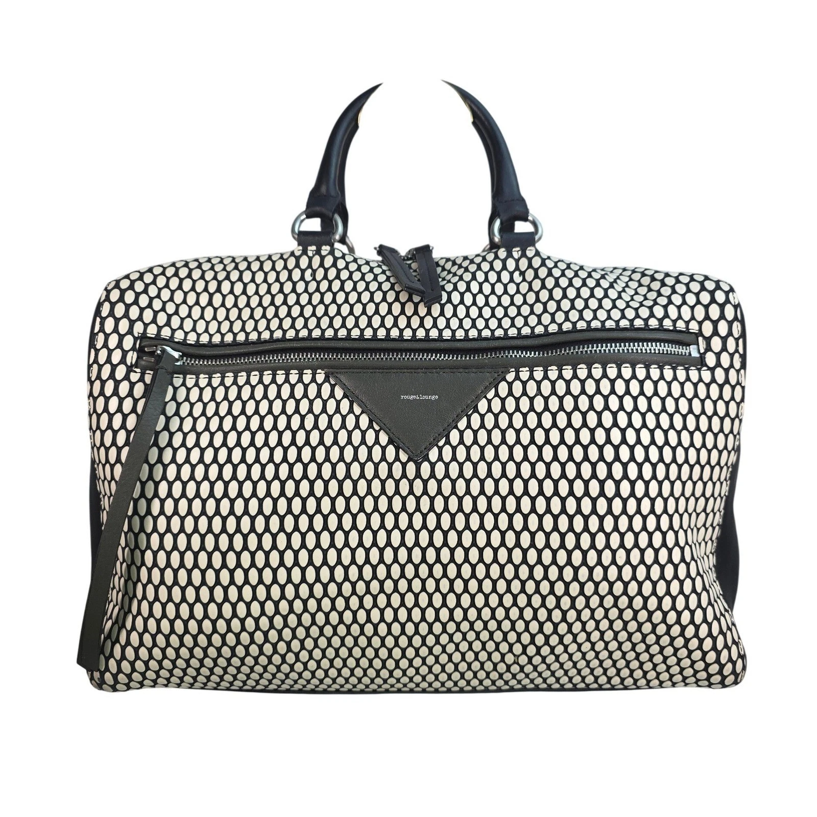 Rouge & Lounge Black White Geometric Pattern Leather Satchel Bag Handbag