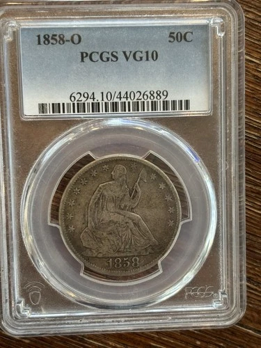 1858-O Seated Liberty Half Dollar PCGS VG10 – New Orleans Mint – Certified