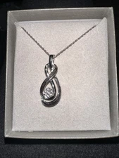 Zales Diamond Necklace Sterling Black White Infinity Silver Box Tested 18” Long