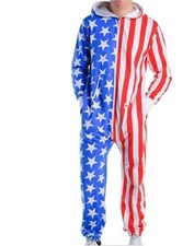 Tipsy Elves American Flag USA Jumpsuit Full Zip Adult Size Large