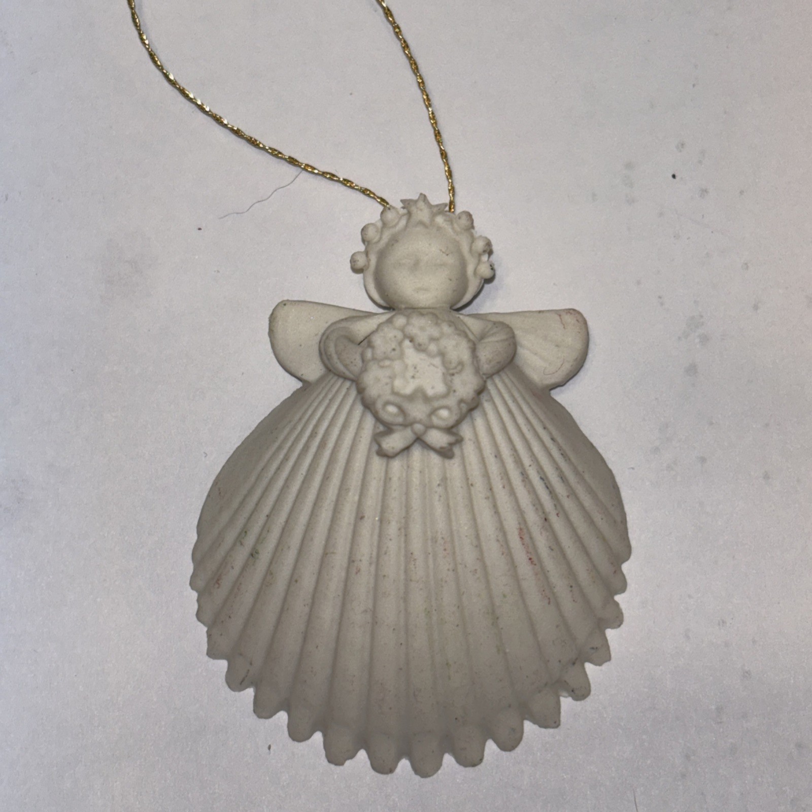 Margaret Furlong 1995 Angel Wreath Ornament Shell Bisque Christmas