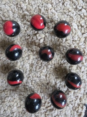 Marble King Marbles Lot Of 10 - Black Widow Red Wasp