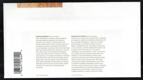 CANADÁ Muy Fino Nuevo Sobre Pájaros "Canadá Curruca" - Imagen 2 de 2