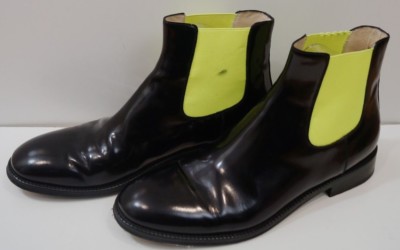 Christopher Kane Fluoro Black & Yellow Polished Leather Chelsea Boots UK8 EU41