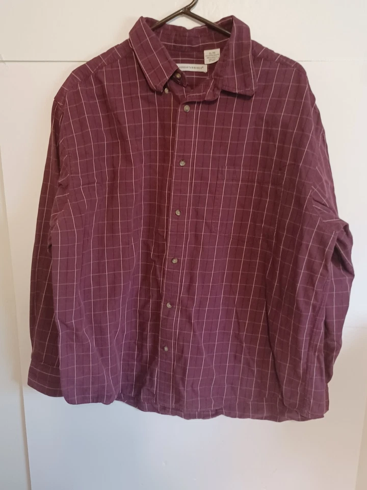 KnightsBridge Men Button Up Shirt XL/XG Maroon Striped, Pockets Long Sleeve - Image 2 of 4