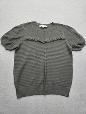 LOFT Women's Sweater Medium Green Pullover Solid Polyester Blend Crew Neck