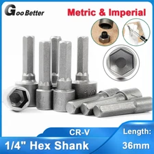 Power Nut Driver Bits Impact Socket Drill Bit Metric & Imperial 1/4" Hex Shank