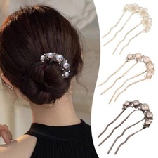 Pearl Flower Wavy Hair Combs Women Metal U-Shaped Hair Stick Metal Hair Clasp