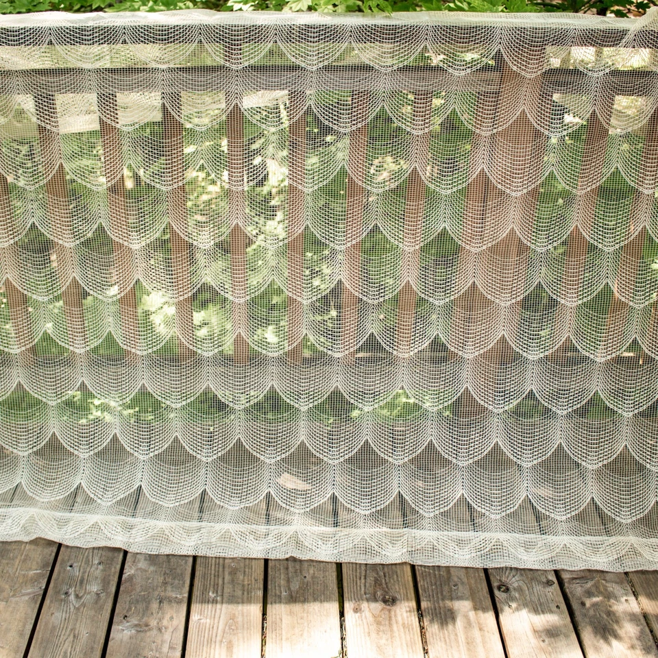 Cortina de ducha bañera tela flecos ópera marfil vintage años 40 66" L x 70" W Foto 4 de 4