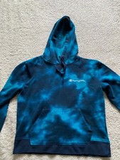 Champion Women Tie Dye Long Sleeve Fleece Hoodie Blue Size M