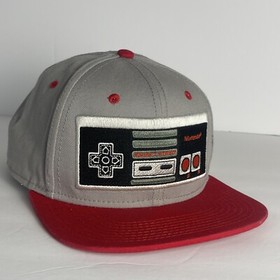 Nintendo Controller Hat Cap Snap Back Mens Gray Red Flat Bill Video Games NES