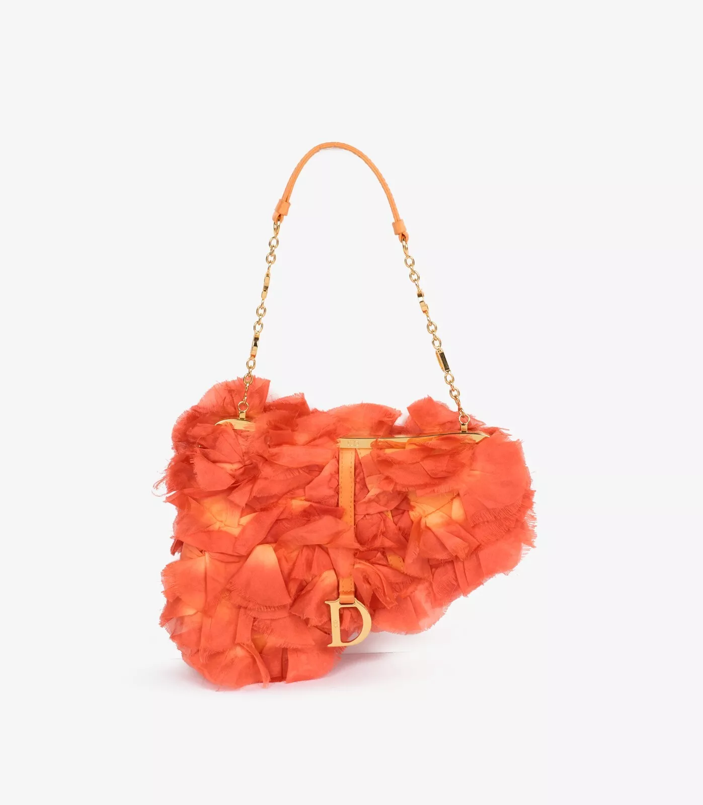 Mini sacoche de selle Christian Dior en soie corail vintage pétales de rose
