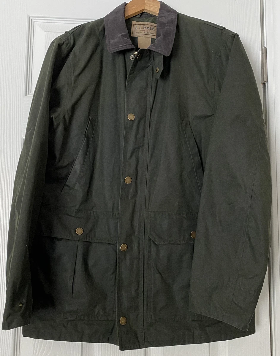 Men s LLBean Waxed UpLand Coat Lined Green Cotton Hunting Jacket