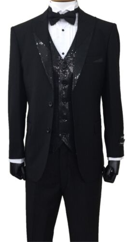 Men's Elegant Tuxedo shiny decorative pieces on jacket and vest. 3 piece set 713 - Picture 4 of 4