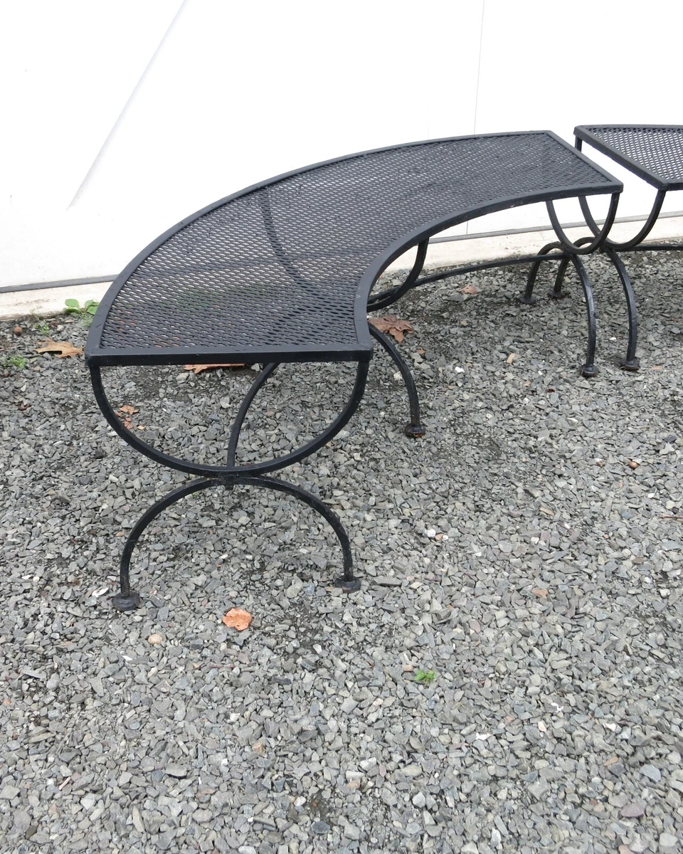 Pair of Vintage Curved Patio Benches Iron and Mesh